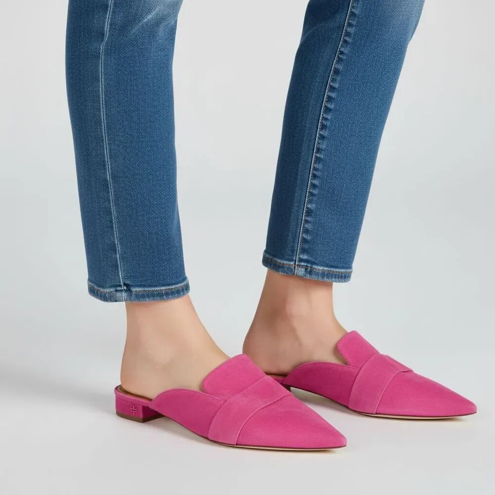 Tory Burch Rosalind Mule Lancaster Suede Crazy Pink Slides Shoes Womens 11 M